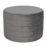 Clayre & Eef Poef Ø 60x40 cm Grijs Hout Textiel Rond Hocker Voetenbankje Opbergkist