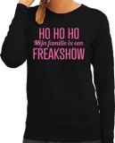 Bellatio Decorations Foute kersttrui/sweater voor dames - HoHoHo freak show - zwart - glitter roze XL
