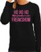 Bellatio Decorations Foute kersttrui/sweater voor dames - HoHoHo freak show - zwart - glitter roze XL