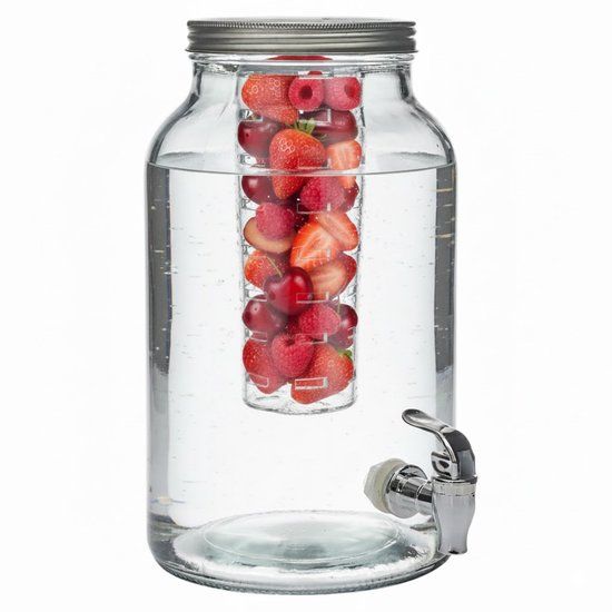 Home Deco Factory Drankdispenser met kraantje - 5.5 liter - glas - limonadetap - waterdispenser - 18 x 30 cm - Met infuser