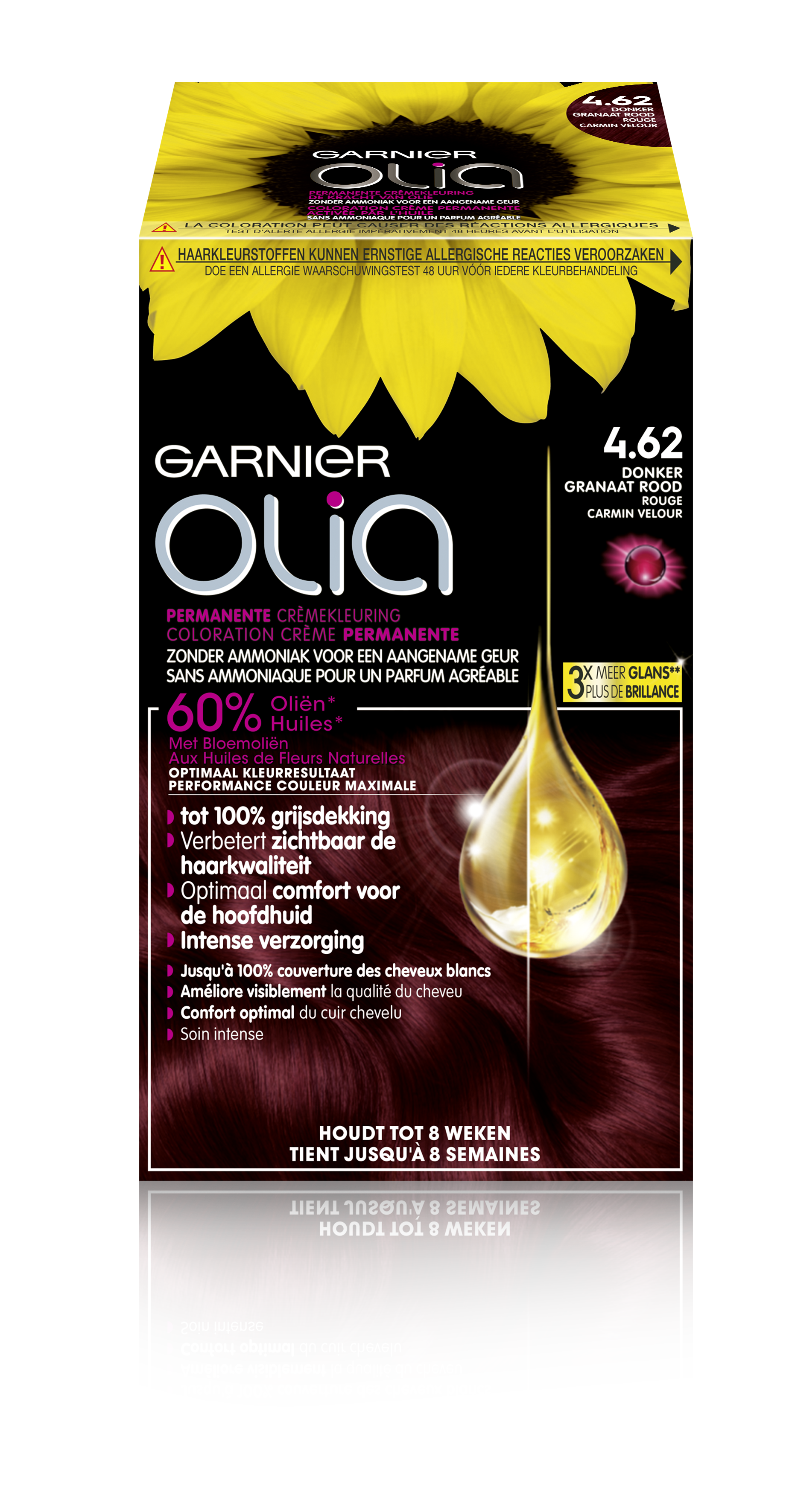 Garnier Olia 4.62 - Donker Granaat Rood - Permanente Crèmekleuring Zonder Ammoniak - Op Basis Van Olie