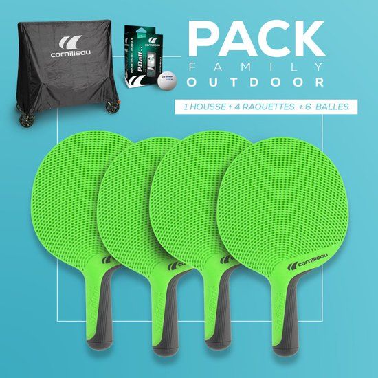 Cornilleau Tafeltennisset Family Pack Outdoor - 4 batjes + 6 ballen + 1 beschermdhoes voor tafel