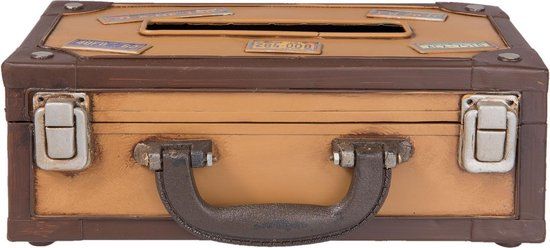 Clayre & Eef Tissuebox - 24x15x9 cm - Brown - Metal - Rectangular - Suitcase Design