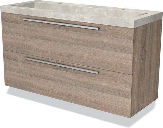 Maxaro Modulo Badkamermeubel 120cm Eiken Vlak Beton Wastafel 2 Lades