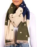 BRUBAKER Cashmirillo damessjaal met hartpatroon, 70 x 200 cm, Blauw Olijf Beige