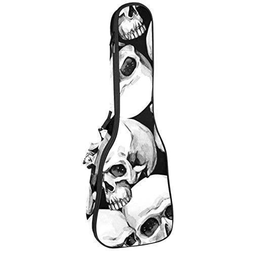 Mersov Tenor Ukulele Gigbag Waterdichte Ukelele Case Gewatteerde Rugzak, Geweldig voor Sopraan Concert (21/23/24") Skull Zwart Wit