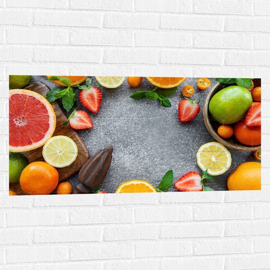 Merkloos Muursticker - Cirkel van Verschillende Fruitsoorten - 100x50 cm