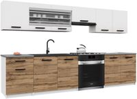 BELINI Keukenblok ITALIA 4 - Keukenmeubel Set 260 cm Wit-Goudbruin met Werkbladen - Boven- en Onderkasten