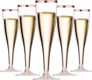 ZenithVibe 50 Pièces Verres à Champagne en Plastique avec Bordure Rose Doré - Coupes à Vin Réutilisables pour Fêtes, Mariages et Activités de Jardin, 150ml, 5 x 17 cm