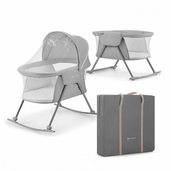 Kinderkraft LOVI Wieg - Grijs - 3-in-1 (Wieg, Schommelwieg & Campingbed) - Inklapbaar