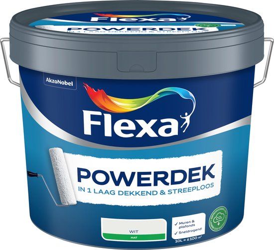 Flexa Powerdek Muurverf - Wit - 10 L - Voor Muren & Plafonds