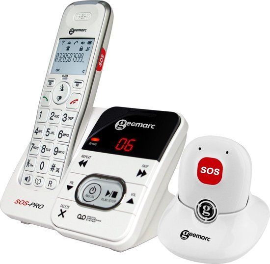 GEEMARC AmpliDECT 295 SOS Pro draadloze telefoon met alarm en antwoordapparaat - Wit