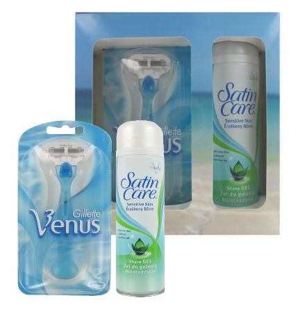 Gillette Venus Combi Scheerhouder + 2 mesjes en Satin Care Sensitive Skin scheergel
