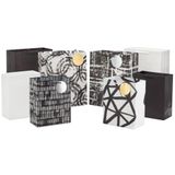 Hallmark 0005EGB7430 Abstracte penseelstreken, cirkels, lijnen, set van 8 middelgrote en grote geschenkzakjes met handgrepen voor bruiloften, afstuderen, Halloween, jubilea, papier, zwart, wit, goud