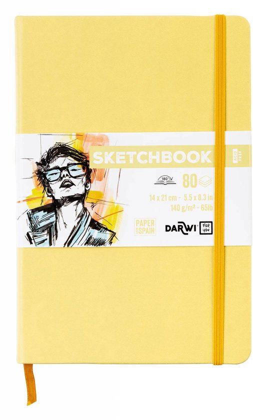 Darwi DFY - Schetsboek - A5 - 14 x 21 cm - 140 g - Geel - 80 vellen
