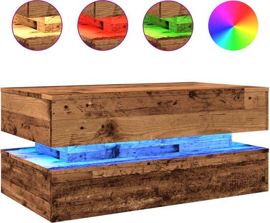 vidaXL Salontafel met LED-verlichting 90x50x40 cm oud houtkleurig