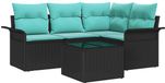 vidaXL Tuinbank Set 5-delig Zwart Polyrattan
