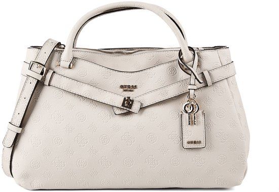 GUESS Ella Logo Girlfriend Satchel Stone Logo crème Handtas