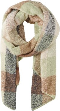 Pieces PCPYRON CHECK LONG SCARF - Swamp Light Green