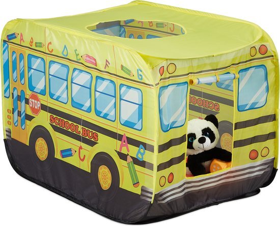 Relaxdays pop up speeltent schoolbus - kindertent tuin - opvouwbare kinderspeeltent binnen