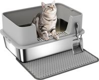 PawHut Kattenbak - Roestvrij Staal - 60,2 x 40,2 x 29,5 cm - Grijs