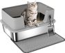 PawHut Kattenbak - Roestvrij Staal - 60,2 x 40,2 x 29,5 cm - Grijs