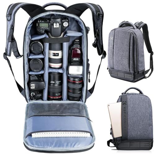 K&F Concept Lichtgewicht DSLR Camera Rugzak Waterbestendig Nylon Multifunctionele Tas voor Canon Nikon Fuji en andere camera's Laptop Ipad - Lichtgrijs (17,3 * 6,3 * 11,4 inch)