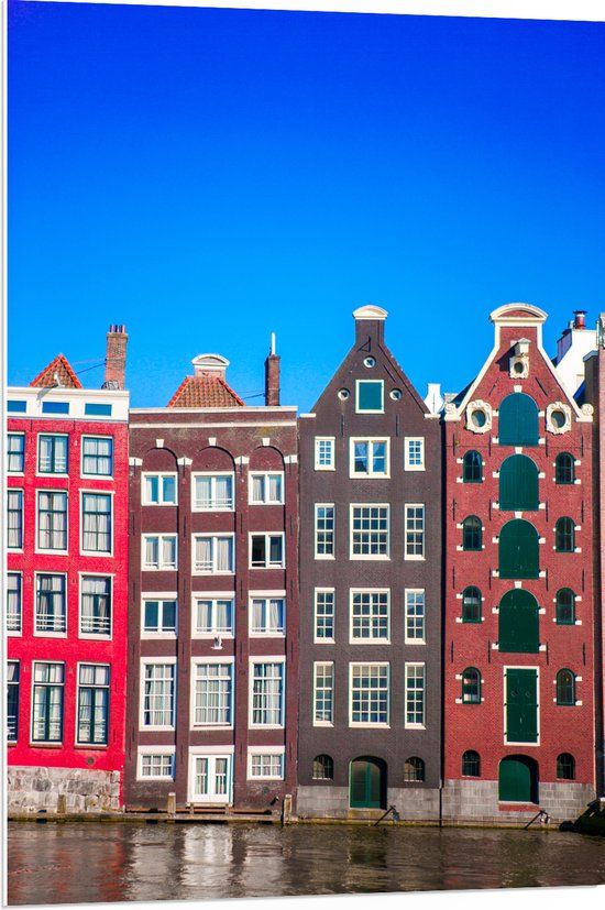 Merkloos / Sans marque Foto op PVC Schuimplaat - Amsterdamse Grachtenpanden - 70x105 cm