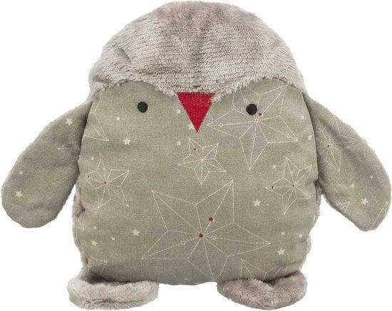 Trixie Xmas Pinguïn Hond Knuffel Polyester Katoen Stof Pluche Grijs Rood Wit 24 cm