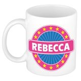 Bellatio Decorations - Rebecca voornaam - koffiemok - beker - wit/roze - 300 ml