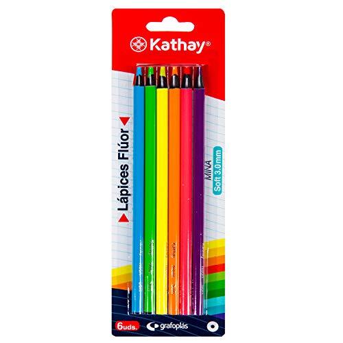 Kathay 86234399 kleurpotloden, 6 stuks, zachte punt, vulling 3 mm, ideaal voor Subrayar