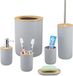 Merkloos Relaxdays Badkameraccessoires set - 6-delig - Kunststof - Bamboe - Grijs