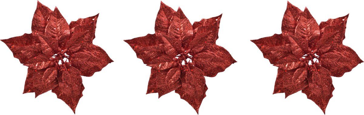 Decoris - 6x Kerststerren Rood Glitter - 23 cm - Kerstversiering