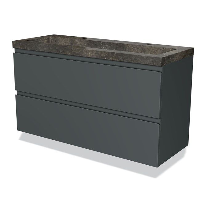 Maxaro Badkamermeubel 120cm Modulo Donkergrijs 2 Lades Greeploos Wastafel Natuursteen Blue Stone