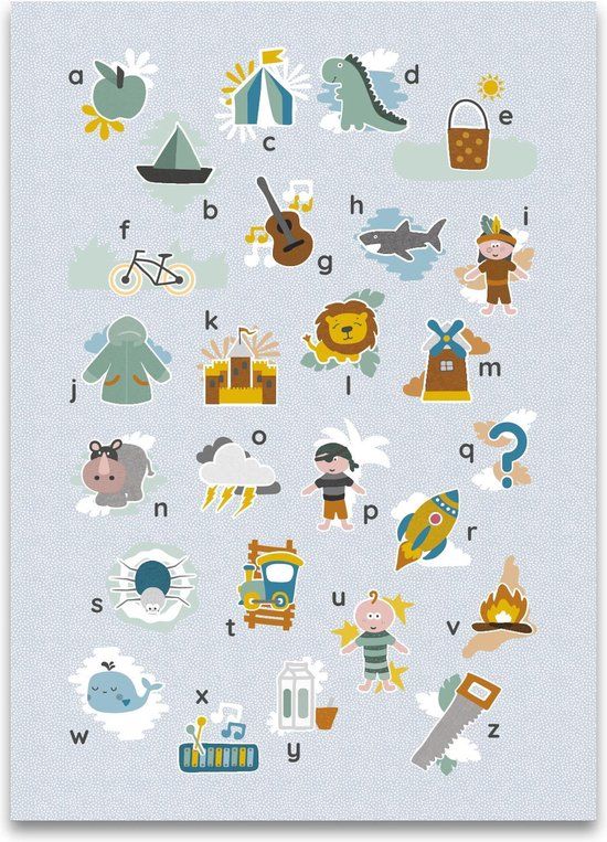 Maan Amsterdam Mijn alfabet poster - Blauw - 50 x 70 cm