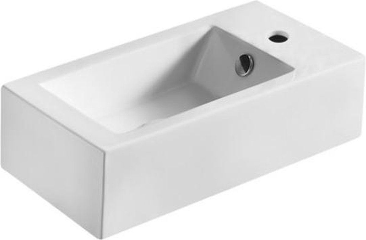Nemo Spring Vigo handwasbakje 250 x 500 x 145 mm porselein wit rechthoekig voorgeboord kraangat rechts met overloop