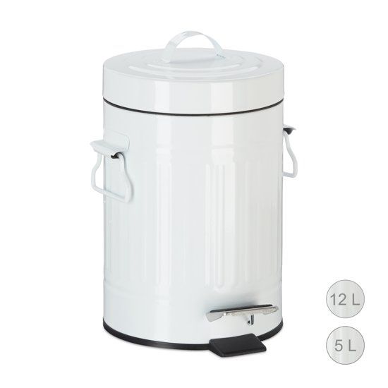 Relaxdays Pedaalemmer retro - prullenbak toilet - afvalbak keuken - wit 3 Liter