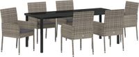 vidaXL Tuin Eettafel Set 7-delig Poly Rattan Grijs