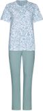 Pastunette - Dames Pyjama Korte Mouw - Stone Blue - 100% Katoen - Blauw/Wit - Maat 54