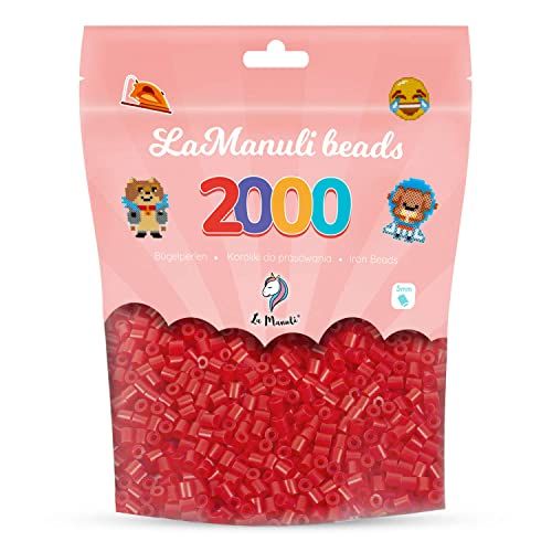 La Manuli Strijkkralen ca. 2000 stuks midi kralen in hersluitbare zak | navulset knutselkralen compatibel met elk merk kralen | 5 mm steekkralen (rood)