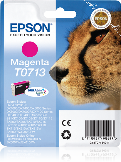 Epson Cheetah inktpatroon Magenta T0713 DURABrite Ultra Ink single pack / magenta