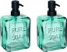 Berilo zeeppompje/dispenser PURE - 2x - groen transparant - glas - 18 x 6 x 10 cm - 570 ml - badkamer/toilet/keuken
