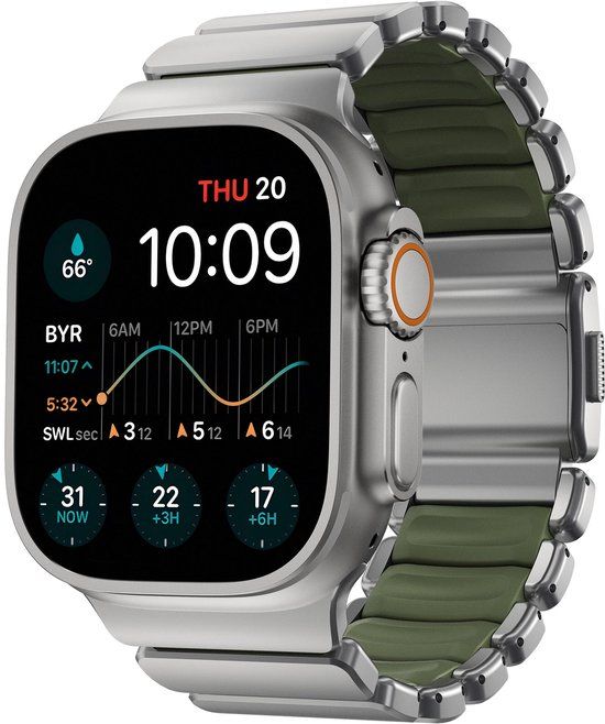 Nomad Stratos Horlogeband Natural Hardware 45/46/49mm – Groen