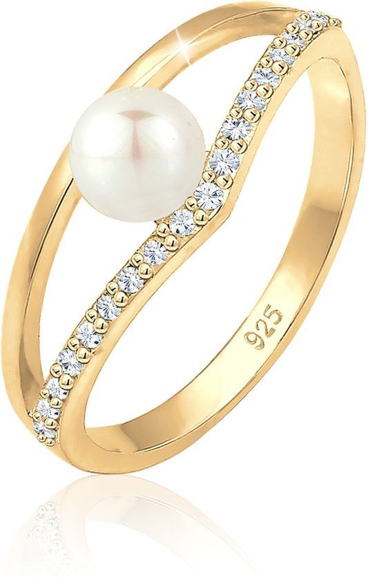 Elli Ring Zoetwaterparel Swarovski Kristal Zilver Verguld - 4050878563608