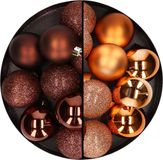 Merkloos / Sans marque Billiet - Vanlaere 24x stuks kunststof kerstballen mix van donkerbruin en koper 6 cm