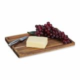 Relaxdays houten snijplank, van acaciahout, keukenplank, HxBxD: 2 x 35 x 24 cm, serveerplank, met opstaande rand, natuur