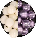 Merkloos / Sans marque Kaemingk B.V. Kunststof kerstballen 6 cm - 24x stuks - wol wit en lila paars