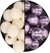 Merkloos / Sans marque Kaemingk B.V. Kunststof kerstballen 6 cm - 24x stuks - wol wit en lila paars