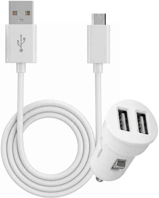 Bigben Interactive Bigben Connected Dubbele Micro USB Autolader 2 Ampere en 2 USB - Wit
