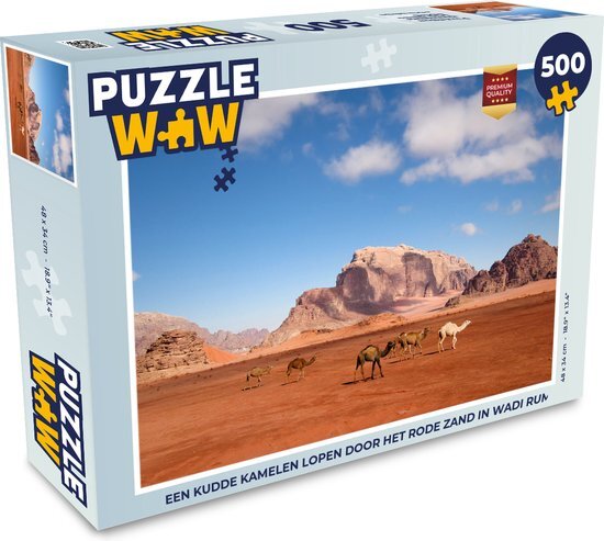 MuchoWow Puzzel Een kudde kamelen lopen door het rode zand in Wadi Rum - Legpuzzel - Puzzel 500 stukjes